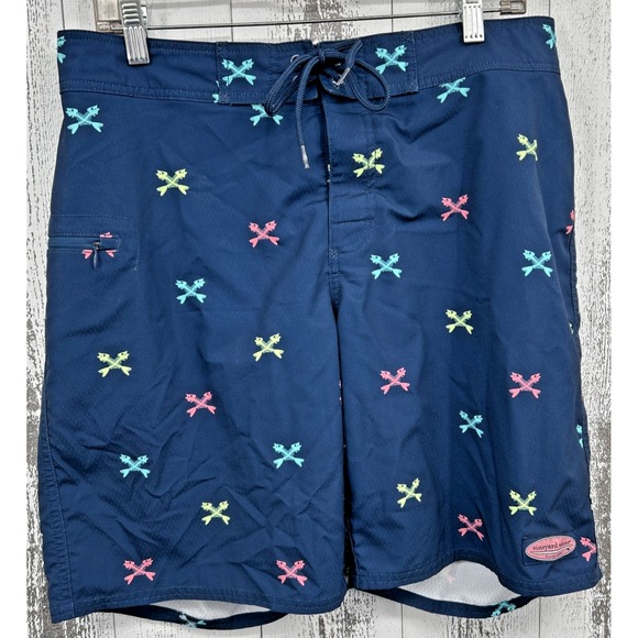 Vineyard Vines Other - Vineyard Vines Board Shorts Men's Sz 32 Navy Blue All Over Print Fish Bones Swim